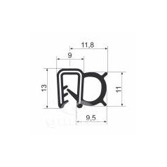 U-profil s bočným tesnením 9×13 mm EPDM s kovom